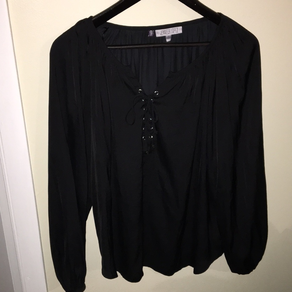 Black “Jennifer Lopez” tie blouse